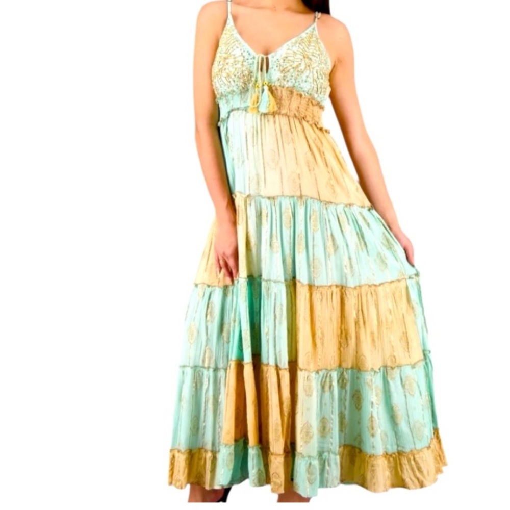 Advance Apparels Green and Gold Maxi Dress